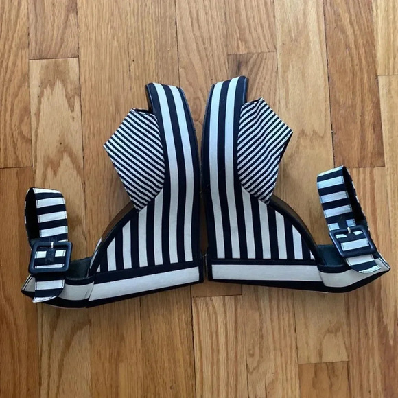 Pierre Hardy platform wedge shoes Spain size 41 black white striped sz 9.5 - Picture 6 of 8